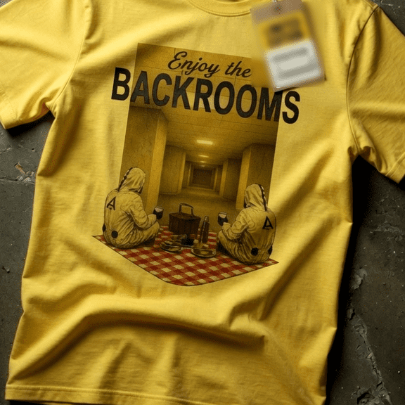 LOVETEE Enjoy The Backrooms Shirt, Liminal Space Tee, Analog Horror T Shirt, Backrooms Movie Inspired Graphic Tee, Internet Horror Aesthetic Shirt, Gold L