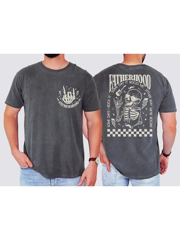 Funny Fatherhood Skeleton Shirt for Dad Rock and Roll Hand Tee Cool Retro First Time Dad Shirt 2025 Father’s Day Gift for Husband New Dad, Graphite XL