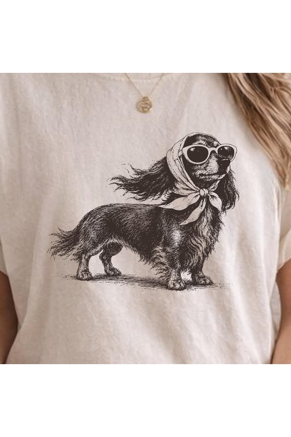 Long Haired Dachshund Shirt, Vintage Wiener Dog Tee, Coastal Dog Mom Aesthetic Shirt, Retro Doxie Graphic Tee, Cute Boutique Dog Lover Gift, Ivory S
