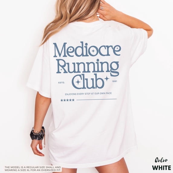 LOVETEE Mediocre Running Club Comfort Colors® Tee: Sporty Graphic Workout Shirt, White S