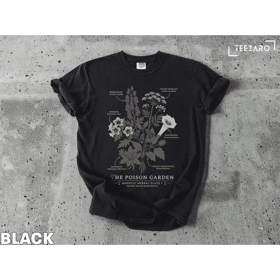 LOVETEE Poison Garden T-Shirt | Dark Academia Botanical Tee with Witchy Herbs | Deadly Nightshade Mandrake Plant Illustration Shirt, Denim 2XL