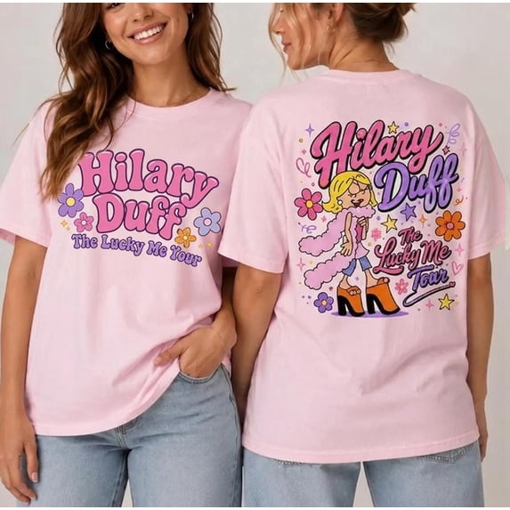 LOVETEE Retro Y2K Hilary Duff Shirt, Lucky Me Tour Back Print Tee, Lizzie McGuire Inspired Clothes, 2000s Pop Culture Nostalgic Concert Outfit, Seafoam 2XL