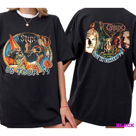 LOVETEE Styx Tour T-Shirt, Vintage 79 Concert Tour Tee, Music Band TShirt, Retro TShirt All Sizes, Black S