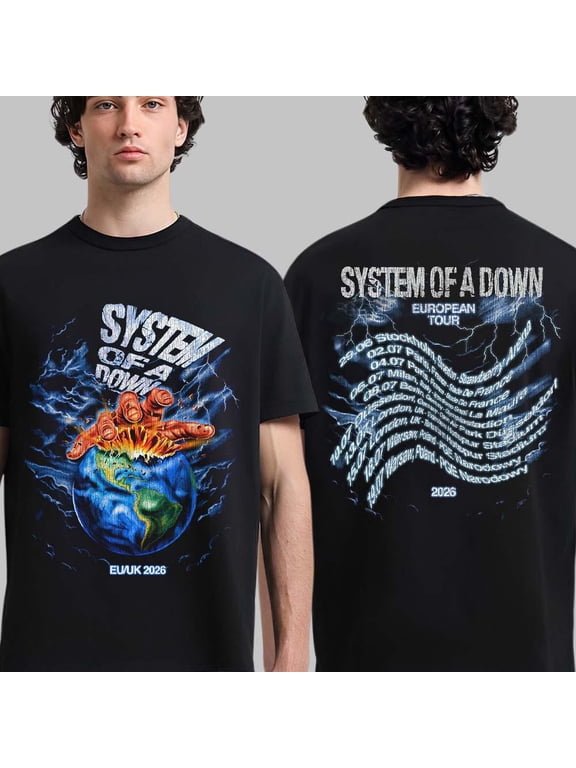 System Of A Down EU UK Tour 2026 T-Shirt Hand Over Globe 2-Sided Concert Dates Tee, Bay 4XL