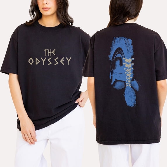 LOVETEE The Odyssey Graphic T-Shirt, Agamemnon Helmet Logo Tee with Back Print, Pepper M