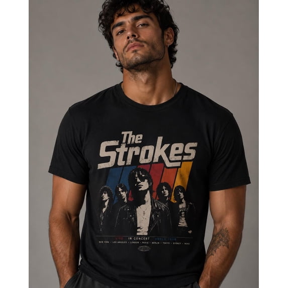 LOVETEE The Strokess band Tour 2026 T-Shirt | Retro tour design, Black 2XL