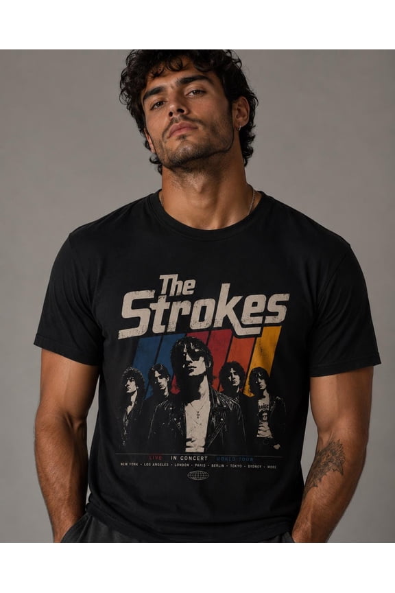 The Strokess band Tour 2026 T-Shirt | Retro tour design, Navy S