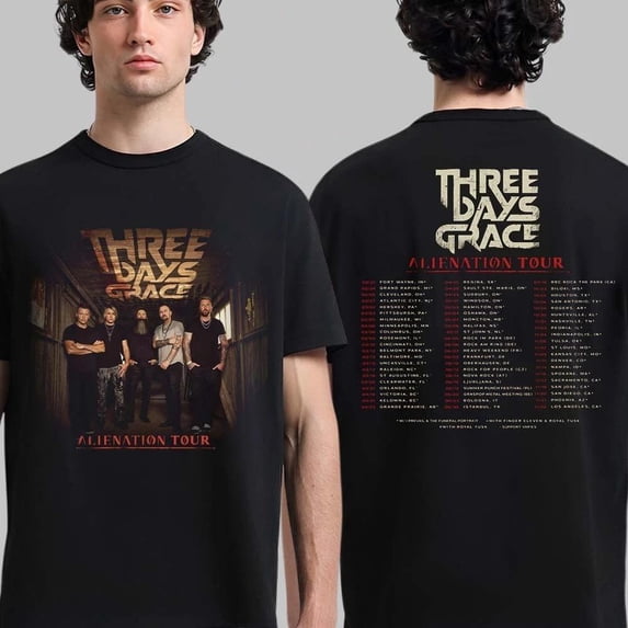 LOVETEE Three Days Grace Alienation Tour 2026 North America Cities Dates 2 Sided T-Shirt, Black S