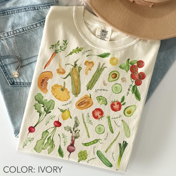 LOVETEE Vegetable Garden Shirt Comfort Colors®, Cottagecore Veggie Tee, Farmers Market Shirt, Botanical Shirt, Nature Shirt, Vegan Gift, Foodie Gift, Ivory 2XL