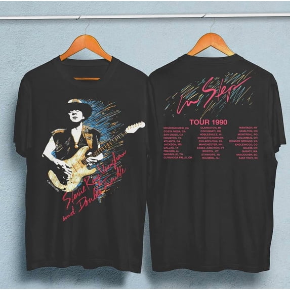 LOVETEE Vintage Graphic Stevie Ray Vaughan ''In Step Tour 1990'' T-shirt Unisex Size S-5XL, Graphite 4XL