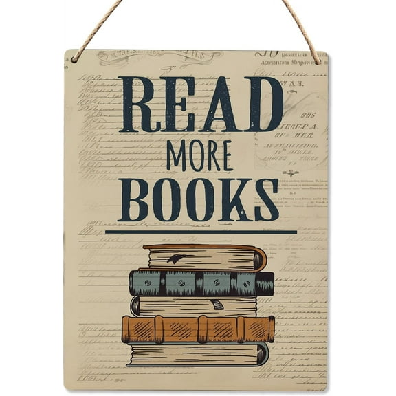 Vintage Reading Corner Decor, Read More Books Wood Hanging Sign, Vintage Inspirational Reading Wall Decor, Library Reading Room Classroom Wooden Slogan Hanging Sign 8" X 10"