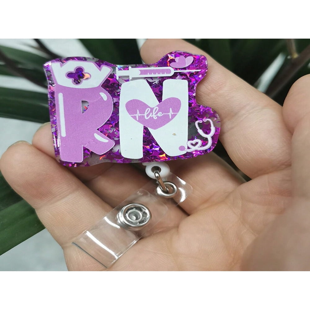 Horee Retractable Badge Reel With Alligator Clip - Glitter Acrylic Nurse ID Holder With Bling Beads (Brain Design)