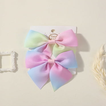 LOVEVER 2pcs/Set Gradient Color Bowknot Hair Clips For Kids  Rainbow Hair Accessories