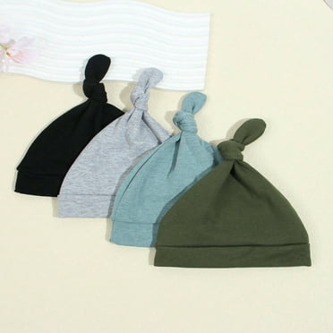 LOVEVER 4pcs Newborn Baby Solid Color Simple Beanie Hat