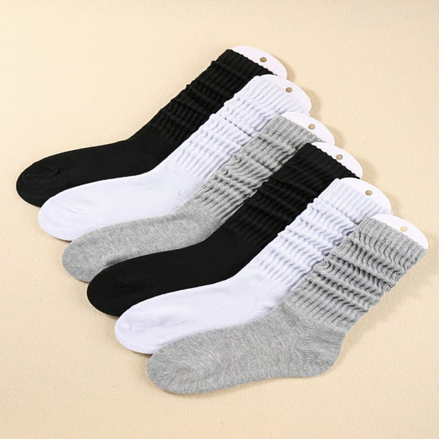 LOVEVER 6pairs Women‘s Solid Color Ribbed Crew Socks Suitable For Everyday Wear