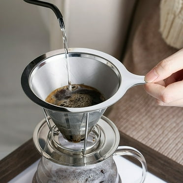 LOVEVER Coffee Filter 304 Stainless Steel Double Layer Fine Mesh Paperless Reusable Pour Over Coffee Dripper Cone Strainer Funnel Coffee Maker Accessories