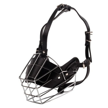 LOVEVER Dog Muzzle Metal Mask Wire Basket Pit Bull Adjustable Leather Straps for Large Dogs