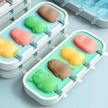 LOVEVER Ice Pop Mold  Flexible Silicone Freezer Molds Set of 4 Unique Animals Shape  Popsicle Makers With Reusable Sticks  Dishwasher-Safe & BPA-Free with Dustproof Lid  6 Ice Cream Stick