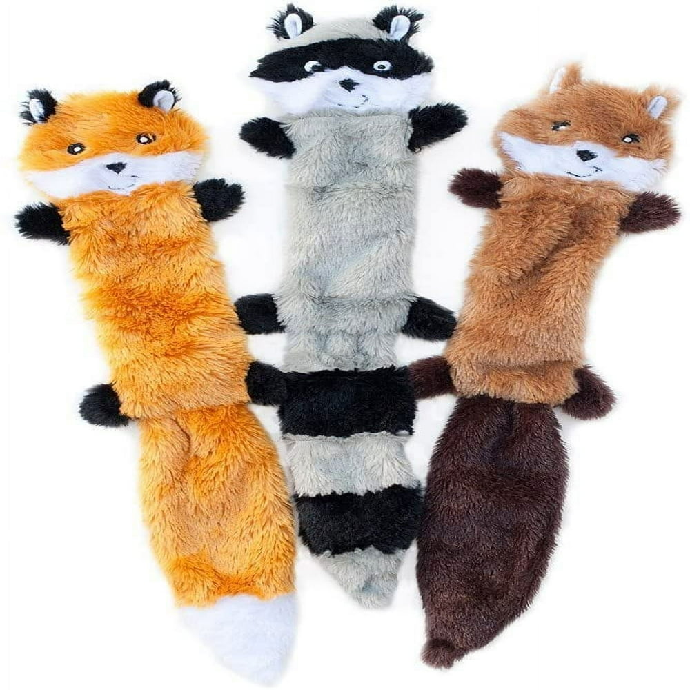 LOVEVER Stuffing Squeaky Plush Dog Toy Fox Raccoon and Squirrel Large