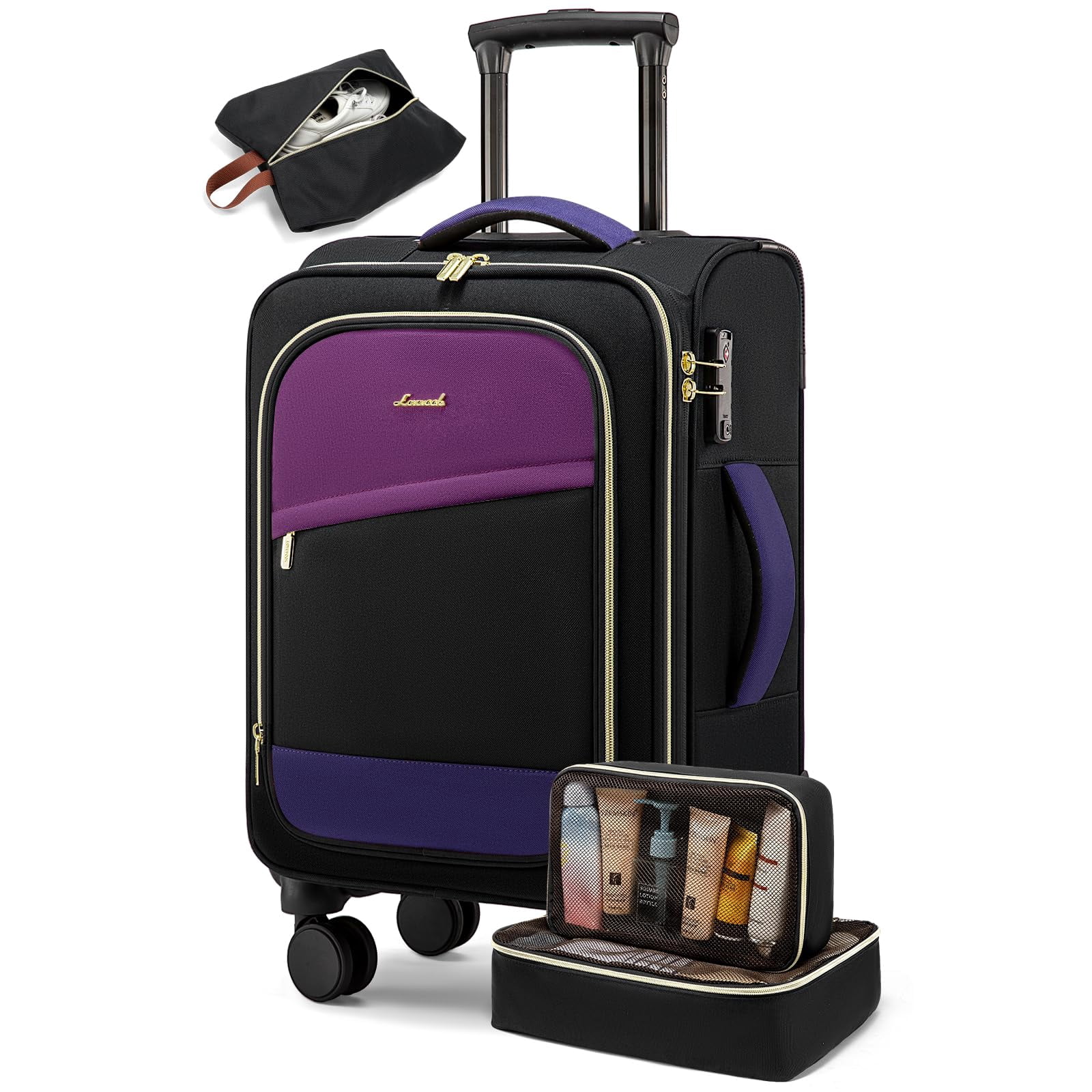 LOVEVOOK 4 Pcs Carry On Luggage 22x14x9 Airline Approved, 20 Inch Carry On Suitcases with Wheels, Softside Rolling Suitcase for Women Men, with TSA Lock Weekender Travel Luggage