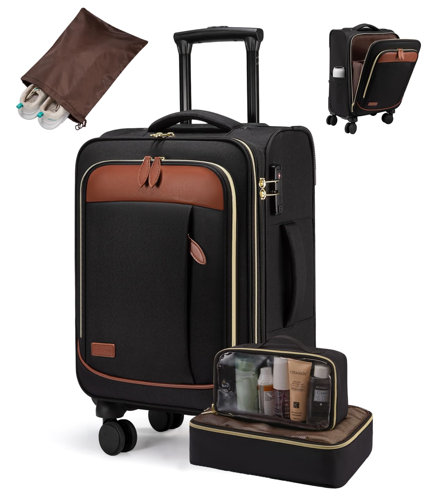 LOVEVOOK 4 Pcs Carry On Luggage 22x14x9 Airline Approved 20 Inch Underseat Carry on Suitcase for Women Men Softside Travel Luggage with Spinner Wheels and TSA Lock