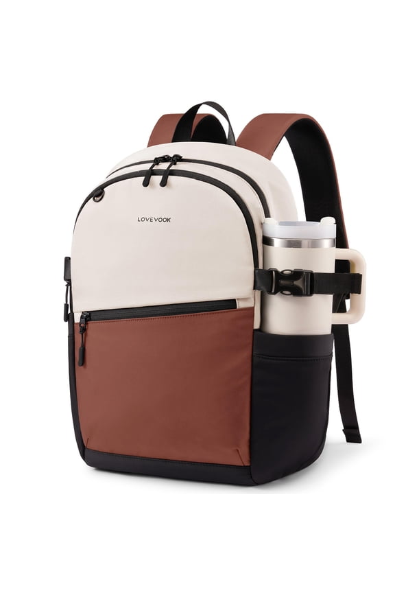 Backpack Purses for Women, Chic Versatile Backpack with Water Bottle Pocket, Lightweight Waterproof Casual Daypack for City Work Commute, College, Travel & Gifts, Black-White-Brown
