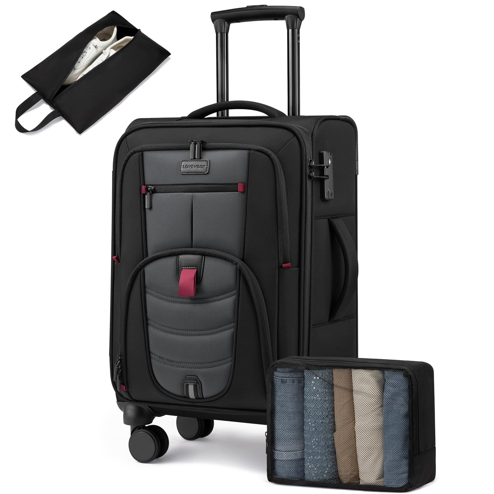 LOVEVOOK Carry On Luggage 22x14x9 Airline Approved, 22-Inch Suitcases with Spinner Wheels, Soft side Luggage with TSA Lock for Men Women Business Trip, Lightweight Large Capacity Luggage for Travel