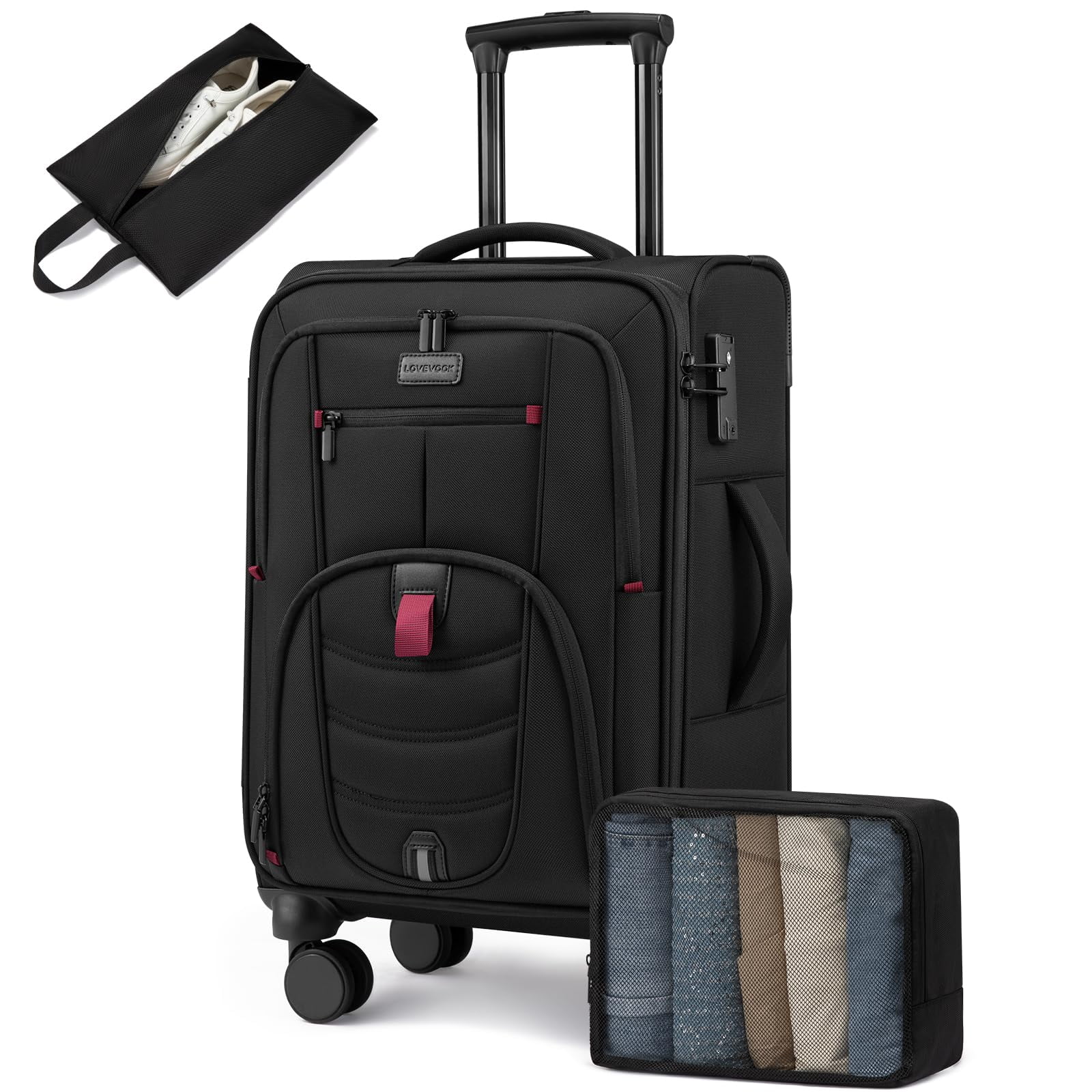 LOVEVOOK Carry On Luggage 22x14x9 Airline Approved, 22-Inch Suitcases with Spinner Wheels, Soft side Luggage with TSA Lock for Men Women Business Trip, Lightweight Large Capacity Luggage for Travel