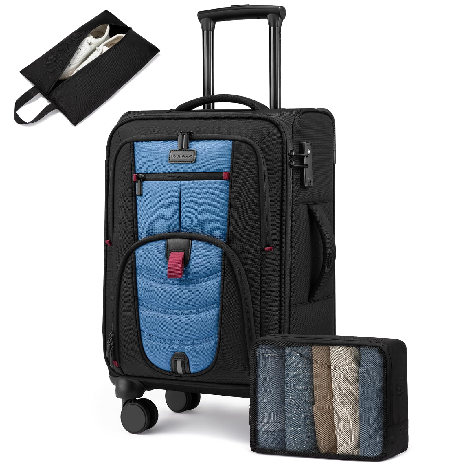 LOVEVOOK Carry On Luggage 22x14x9 Airline Approved, 22-Inch Suitcases with Spinner Wheels, Soft side Luggage with TSA Lock for Men Women Business Trip, Lightweight Large Capacity Luggage for Travel
