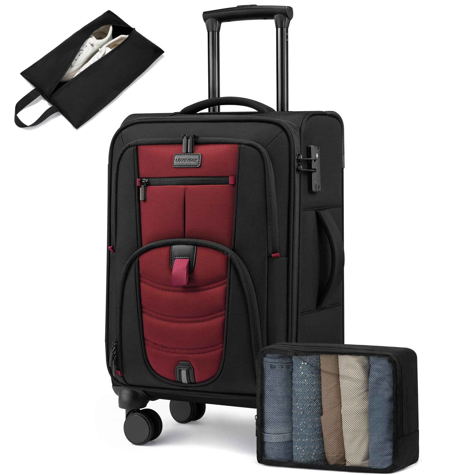 LOVEVOOK Carry On Luggage 22x14x9 Airline Approved, 22-Inch Suitcases with Spinner Wheels, Softside  Luggage with TSA Lock for Men Women Business Trip, Lightweight Large Capacity Luggage for Travel