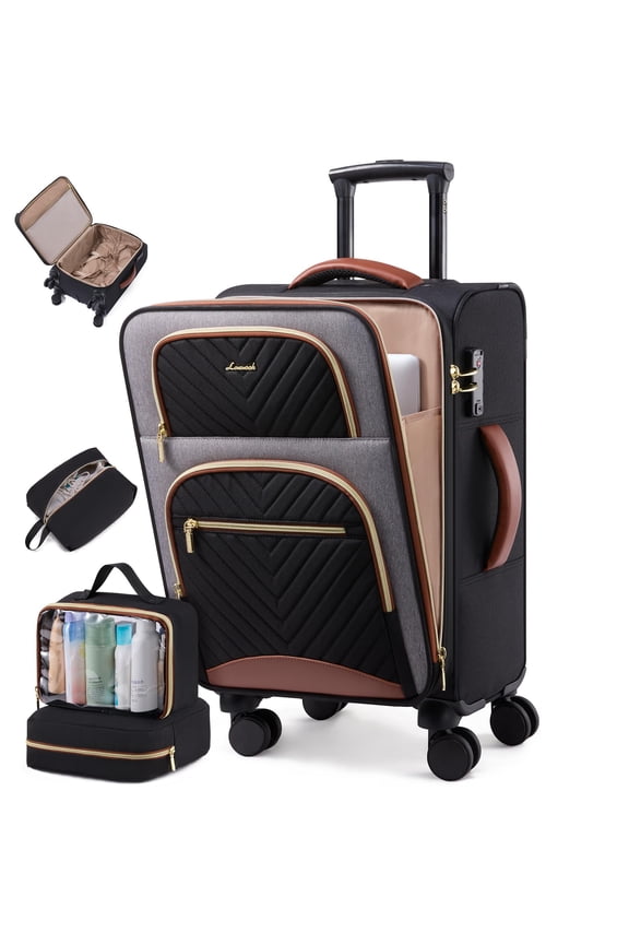 Carry on Luggage 22x14x9 Airline Approved, Waterproof Carry on Suitcase with 3 Pouches,Lightweight Softside Underseat Travel Luggage with 360° Spinner Wheels,TSA Lock for Travel Business
