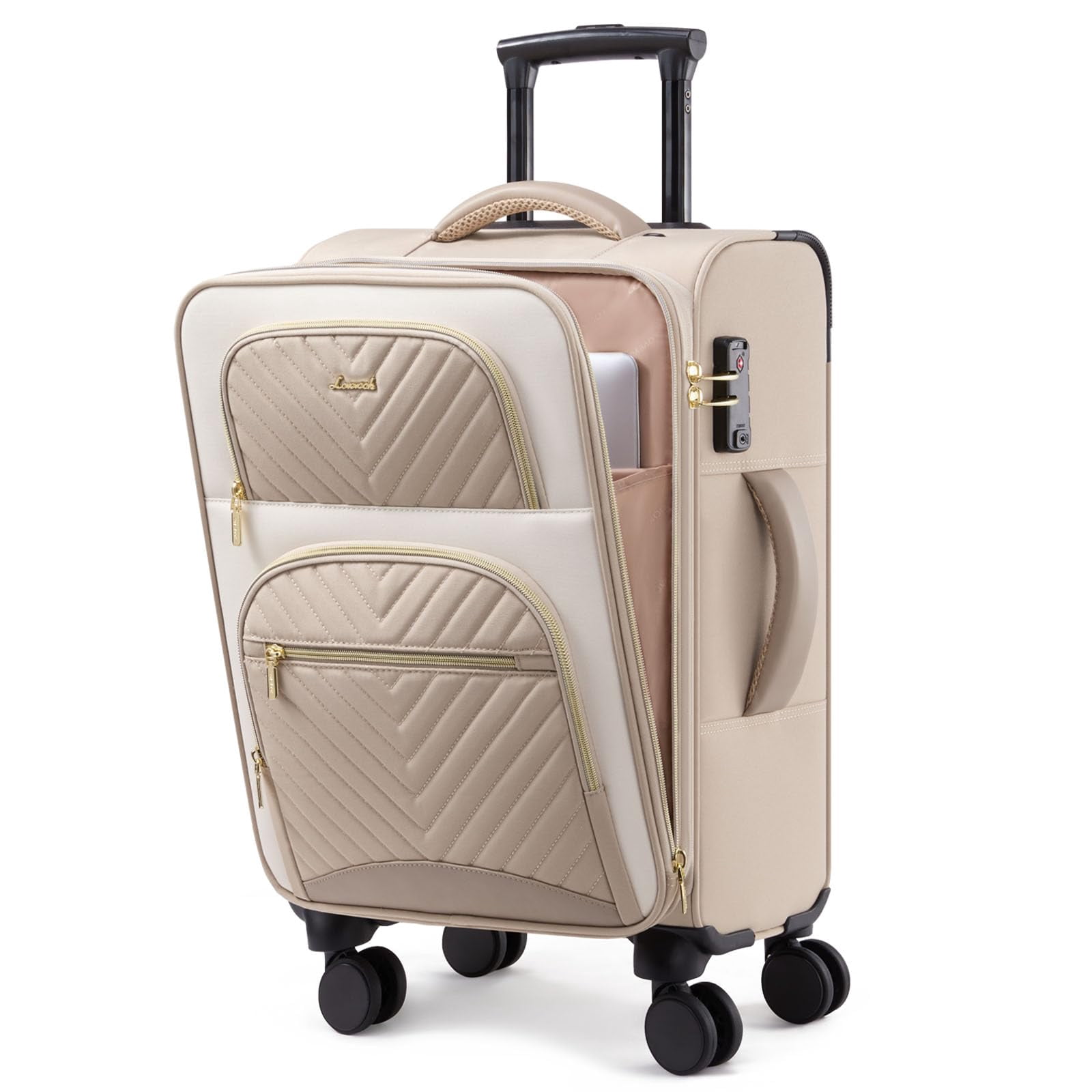 LOVEVOOK Carry on Luggage 22x14x9 Airline Approved, Waterproof Carry on Suitcase with 3 Pouches,Lightweight Softside Underseat Travel Luggage with 360° Spinner Wheels,TSA Lock for Travel Business