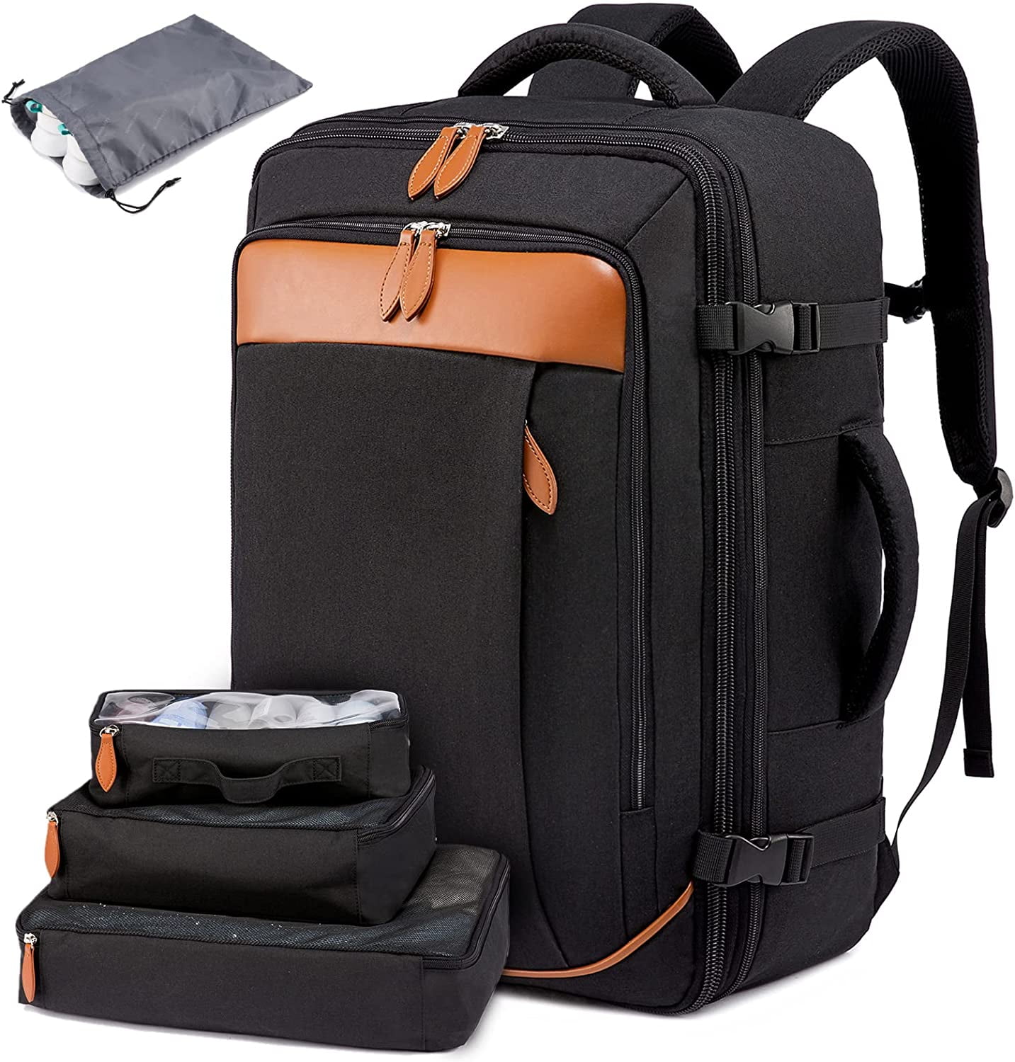 LOVEVOOK College School Backpack, 40L Expandable Carry On Luggage Backpack Flight Approved, Large Waterproof Hiking Outdoor Overnighter Bag for Men Women (Black )