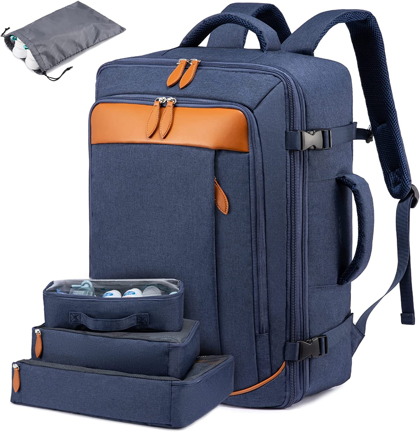 LOVEVOOK College School Backpack, 40L Expandable Carry On Luggage Backpack Flight Approved, Large Waterproof Hiking Outdoor Overnighter Bag for Men Women (Dark Blue)