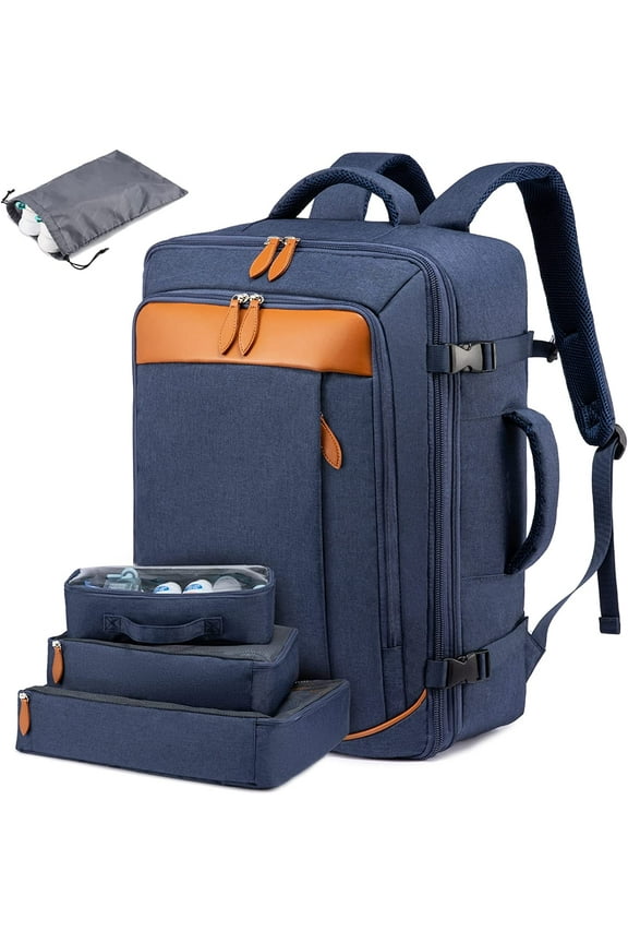 College School Backpack, 40L Expandable Carry On Luggage Backpack Flight Approved, Large Waterproof Hiking Outdoor Overnighter Bag for Men Women (Dark Blue)