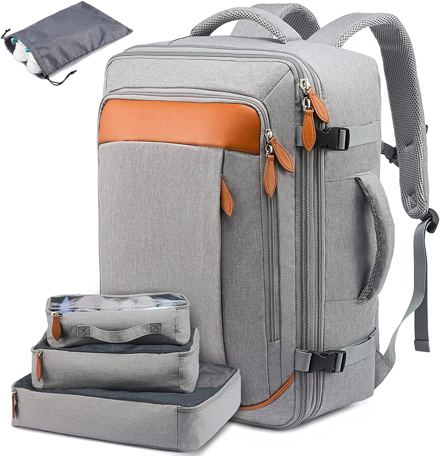 LOVEVOOK College School Backpack Men Women, 40L Expandable Carry On Luggage Set Airline Approved, Large Waterproof Suitcase Weekender Overnight Bag-Grey