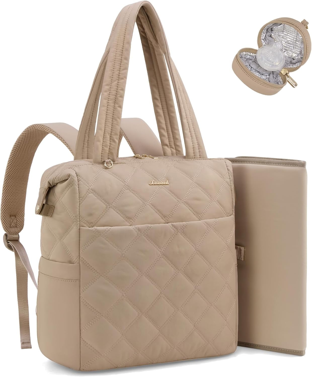 LOVEVOOK Diaper Bag Backpack,Diaper Bag Tote for Mom Dad with Changing Pad,Insulated Pockets, Convertible Lightweight Baby Backpack with Pacifier Case（Khaki）