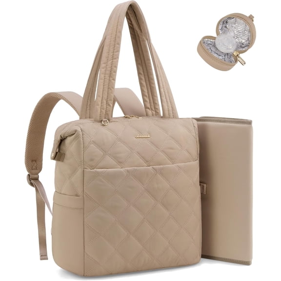LOVEVOOK Diaper Bag Backpack,Diaper Bag Tote for Mom Dad with Changing Pad,Insulated Pockets, Convertible Lightweight Baby Backpack with Pacifier Case(Khaki)