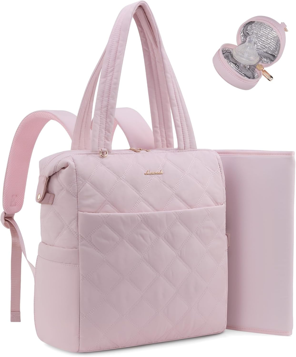 LOVEVOOK Diaper Bag Backpack,Diaper Bag Tote for Mom Dad with Changing Pad,Insulated Pockets, Convertible Lightweight Baby Backpack with Pacifier Case（Khaki）