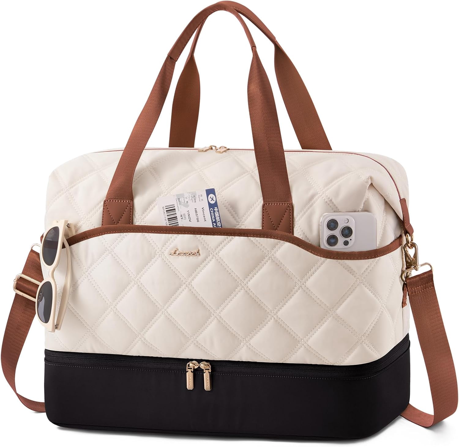 LOVEVOOK Duffle Bag, Roomy Weekender Bags for Women, 40L Personal Item Bag Travel Bag with Seperate Shoe Compartment and Makeup Bag