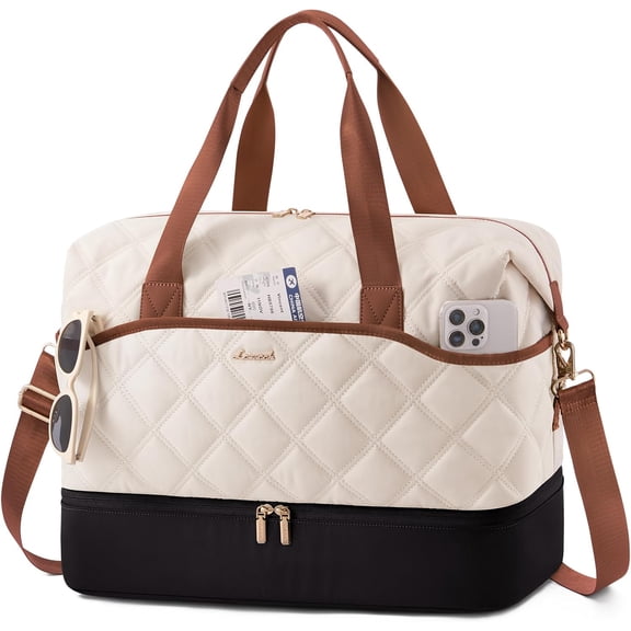 LOVEVOOK Duffle Bag, Roomy Weekender Bags for Women, 40L Personal Item Bag Travel Bag with Seperate Shoe Compartment and Makeup Bag