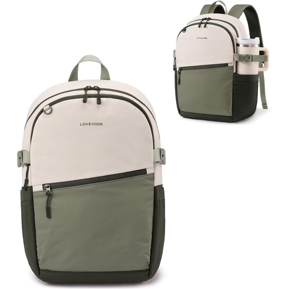 LOVEVOOK Everyday Backpack for Women, Chic Versatile Backpack with Water Bottle Pocket, Lightweight Waterproof Casual Daypack for City Work Commute, College, Travel & Gifts, Black-White-Brown
