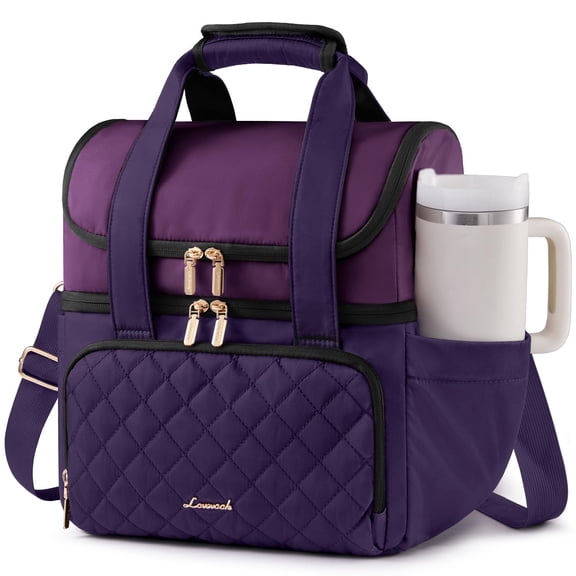 LOVEVOOK Insulated Lunch Bag For Women,Large Double Deck Adult Lunch Box,Teacher Lunch Tote Bag With Cup Holder,Leakproof Cooler Bag With Adjustable Shoulder Strap For Work Picnic Beach,Larger 15L
