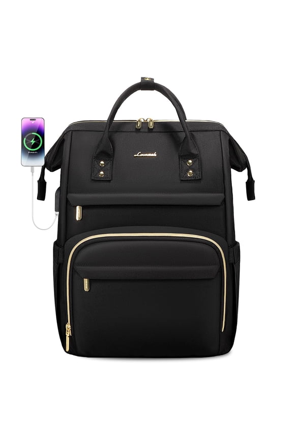 Laptop Backpack,15.6 Inch Professional Womens Purse Computer Bag Nurse Teacher Backpack,Waterproof College Work Bags Carry on Travel Back Pack with USB Port,Black