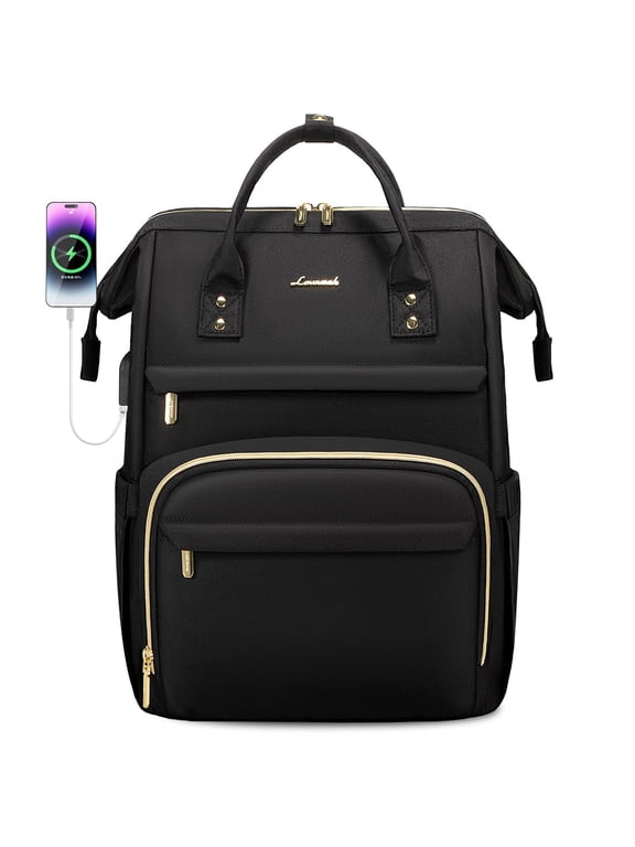 Laptop Backpack,15.6 Inch Professional Womens Purse Computer Bag Nurse Teacher Backpack,Waterproof College Work Bags Carry on Travel Back Pack with USB Port,Black