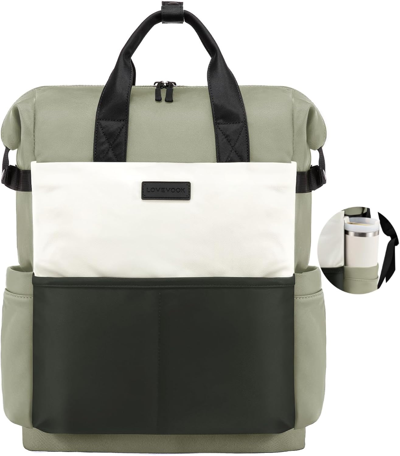 LOVEVOOK Laptop Backpack for Women,15.6 Inch Work Travel Backpack Purse for College Bookbag for Waterproof Computer Bag for Teacher Nurse Business, Black-Beige-Grey