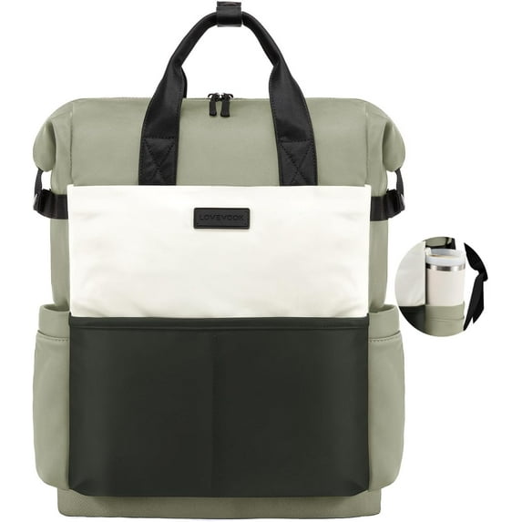 LOVEVOOK Laptop Backpack for Women,15.6 Inch Work Travel Backpack Purse for College Bookbag for Waterproof Computer Bag for Teacher Nurse Business, Black-Beige-Grey