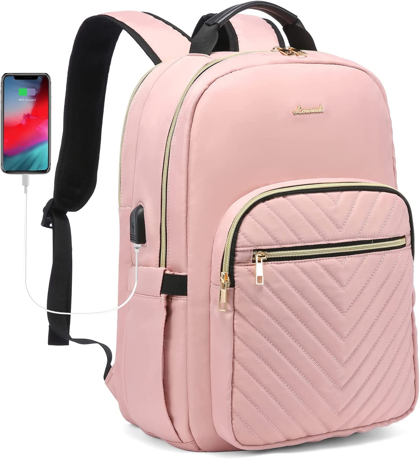 LOVEVOOK Laptop Backpack Women 15 6 Quilted Travel Anti Thief Pocket Teacher Book Bag Nurse Purse USB Light Pink a982ac2f 6ded 4ccb 9d8e 9589a3b7e26a.b841c150d70c33623a13b9831215b1e8