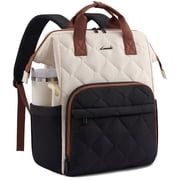 LOVEVOOK Laptop Backpack for Women, 15.6 inch Work Travel Backpack Purse, Puffer Quilted Laptop Backpack Casual Daypack for Nurse Teacher Black-White-Brown