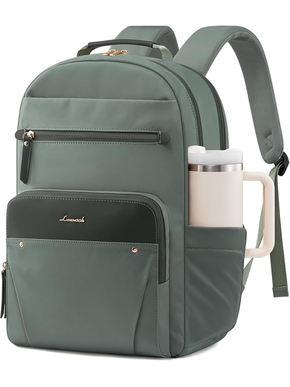 Laptop Backpack for Women with 2X Extra-Large Tumbler Pockets, 15.6" Work Backpack Purse, Travel Personal Item Bag, Carry On Business Computer Bag for Office, School, or Gift, Sage Green